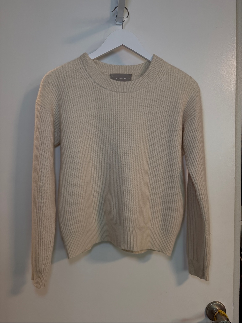 Everlane Cream Ribbed Crewneck 100% Cashmere Sweater